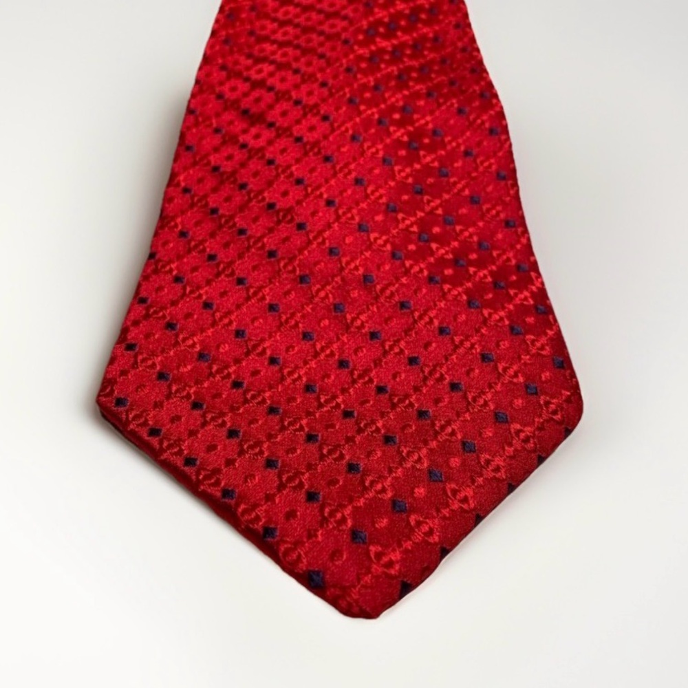 Robert Talbott Best of Class Red Silk Tie Navy Geometric Dots Made in USA
